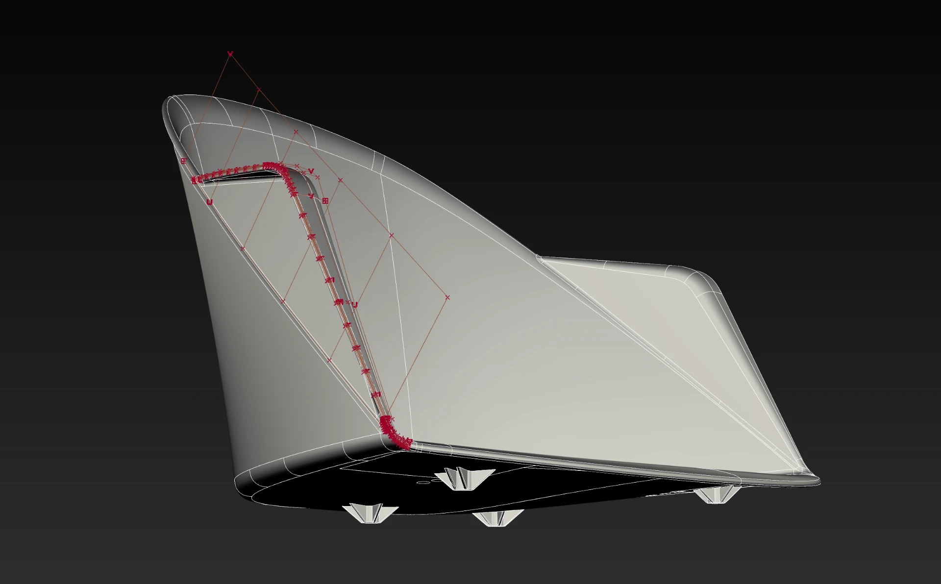Silla Cila de Arper: vista técnica del modelo 3D con malla de control de curvatura
